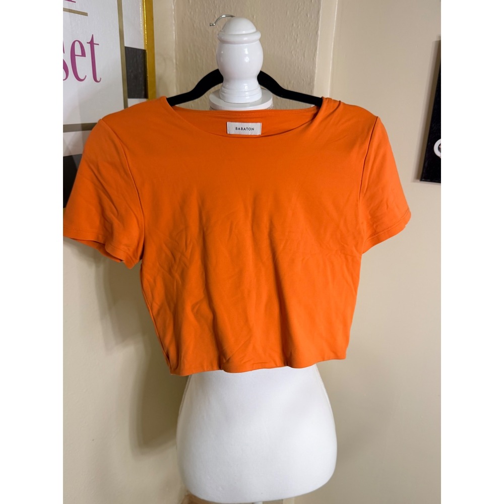 Babaton Aritzia Womens Large Orange Short Sleeve Crew Neck Crop Top Tee